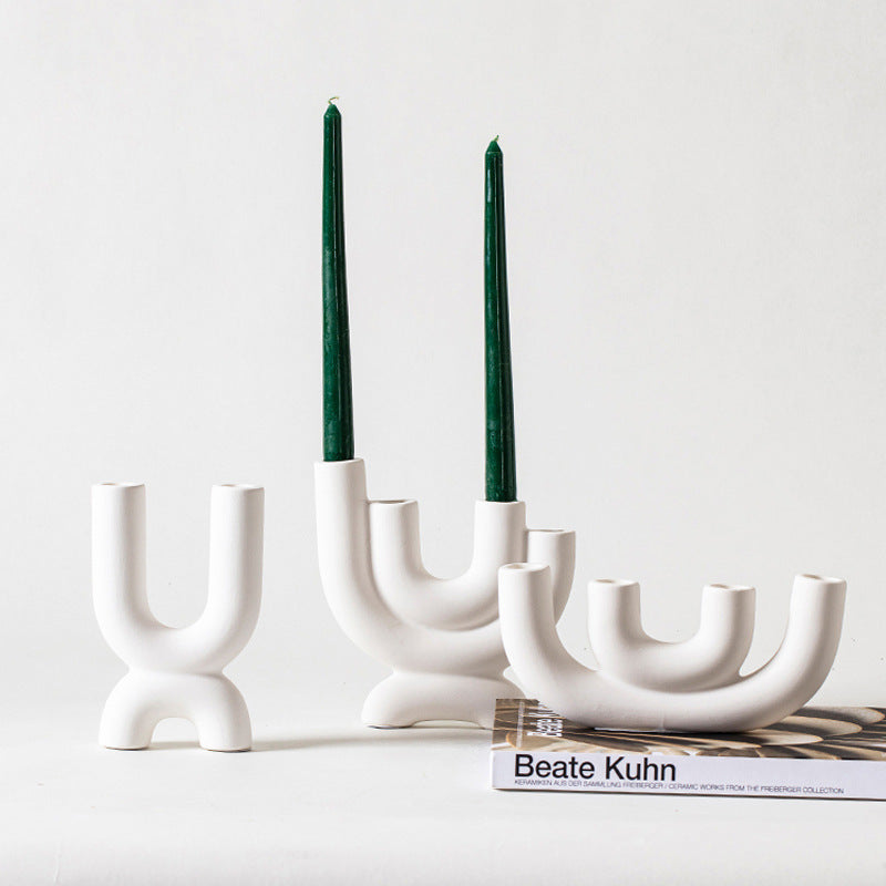 Nordic White Ceramic Candlestick Household Desktop