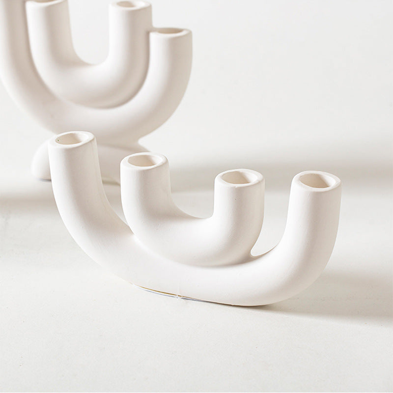 Nordic White Ceramic Candlestick Household Desktop